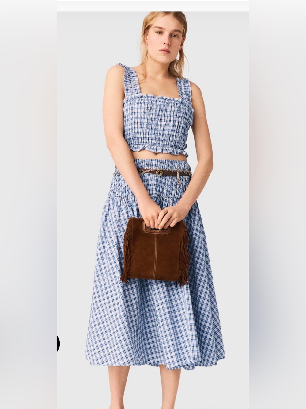 Maje Rhinestone skirt 40 and smocked top 3